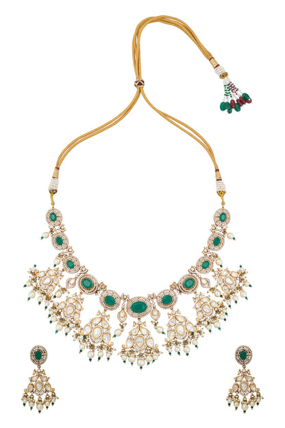 Kundan Green Brass Necklace & Earring Set 