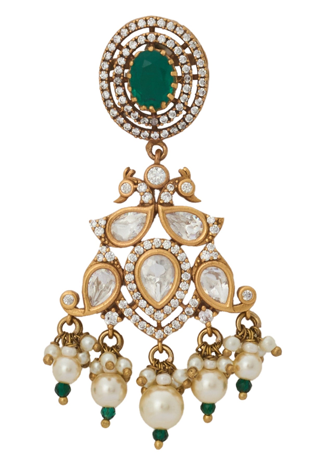 Kundan Green Brass Necklace & Earring Set 