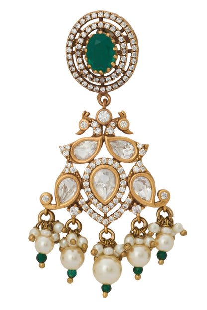 Kundan Green Brass Necklace & Earring Set 
