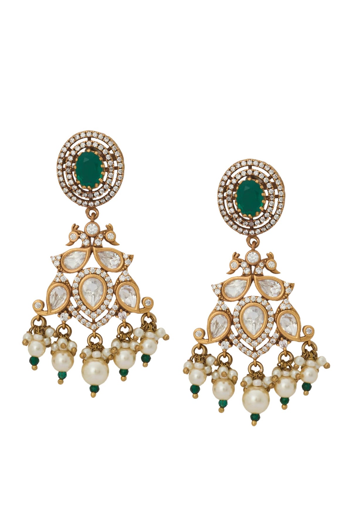 Kundan Green Brass Necklace & Earring Set 