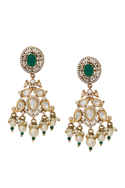 Kundan Green Brass Necklace & Earring Set 