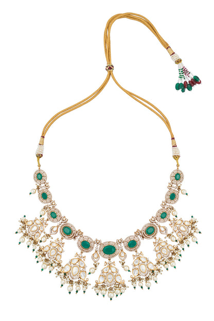 Kundan Green Brass Necklace & Earring Set 