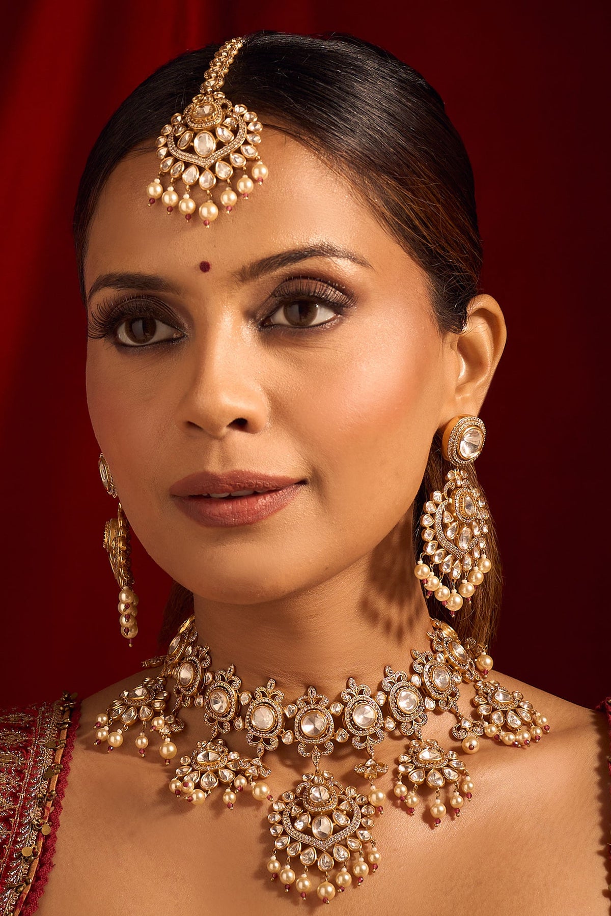 Kundan Ruby Pink Jewelry Set 