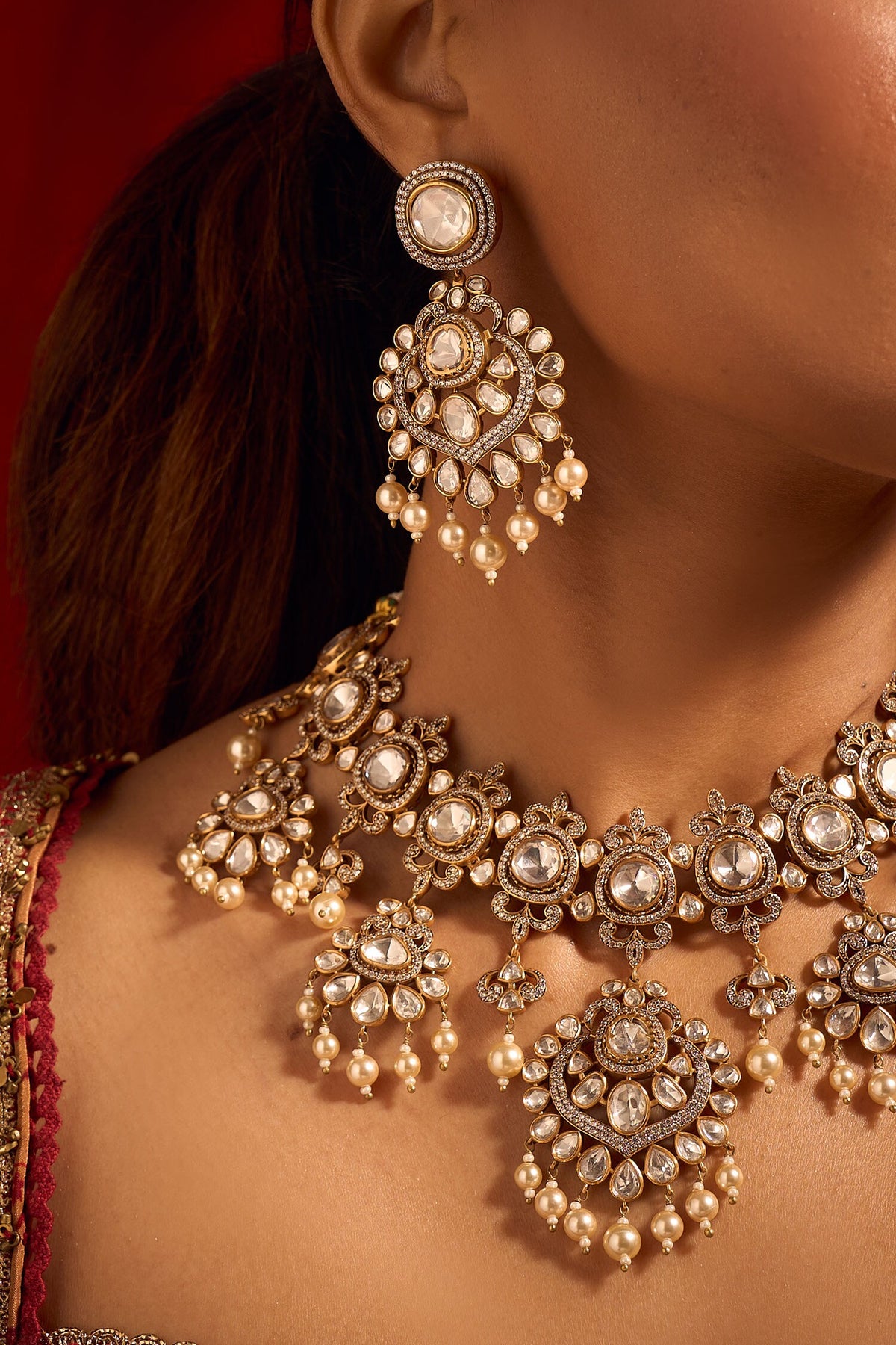 Kundan White Brass Jewelry Set 