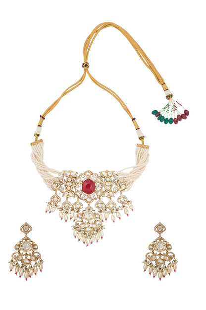 Ruby Red Kundan Necklace & Earring Set 