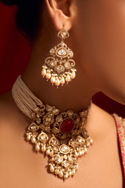 Ruby Red Kundan Necklace & Earring Set 