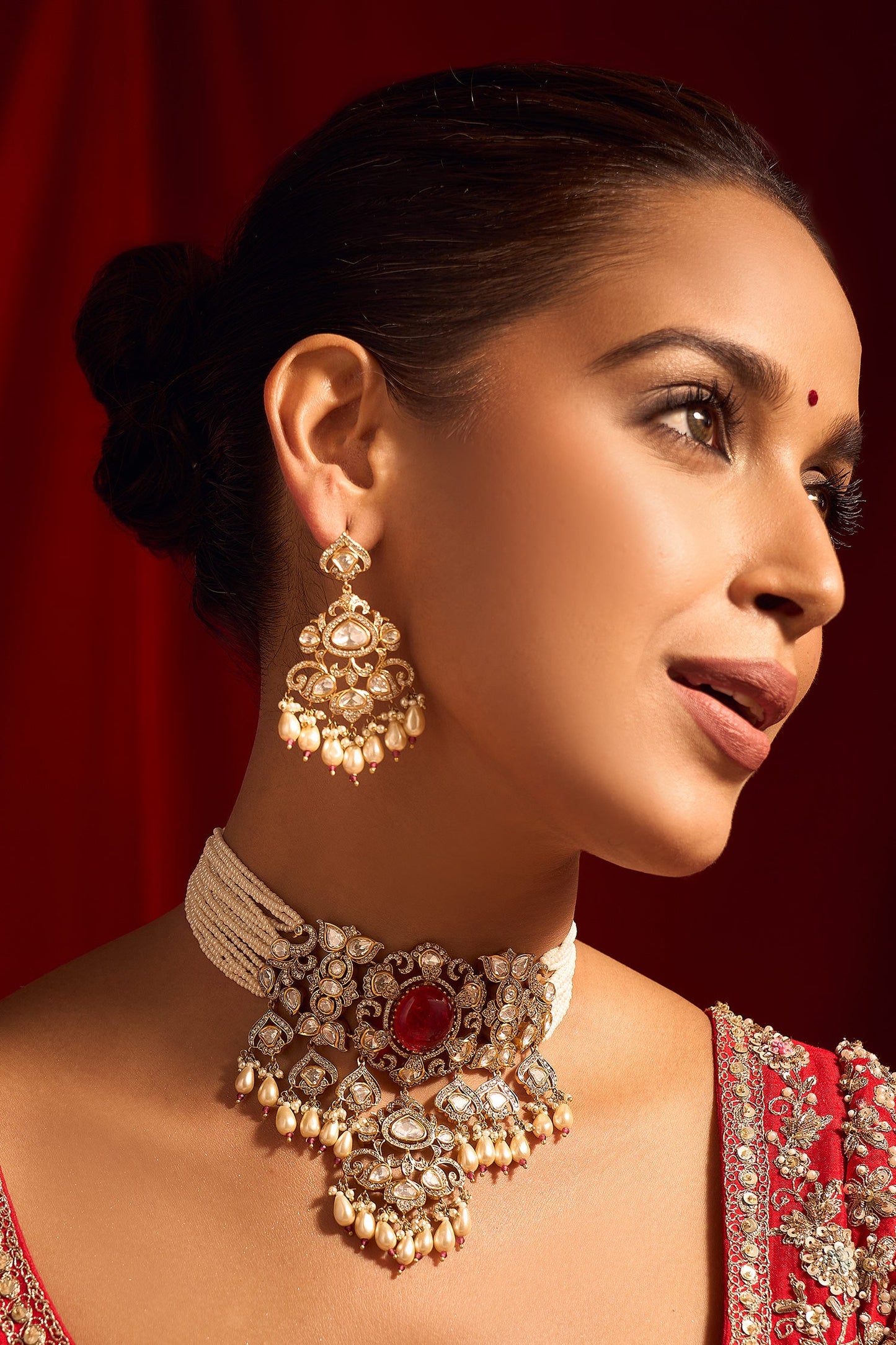 Ruby Red Kundan Necklace & Earring Set 