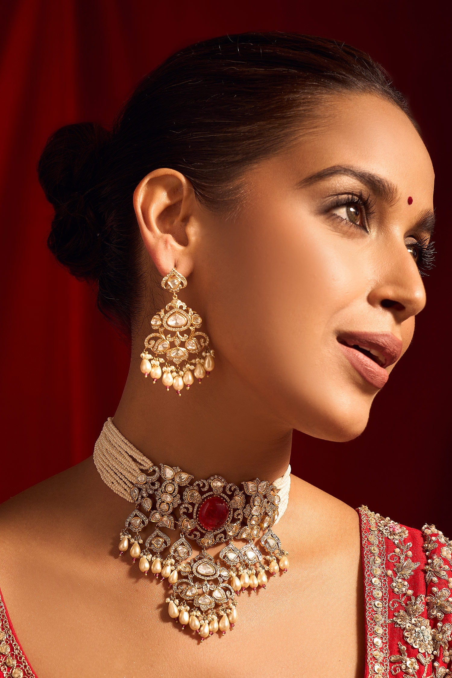 Ruby Red Kundan Necklace & Earring Set 
