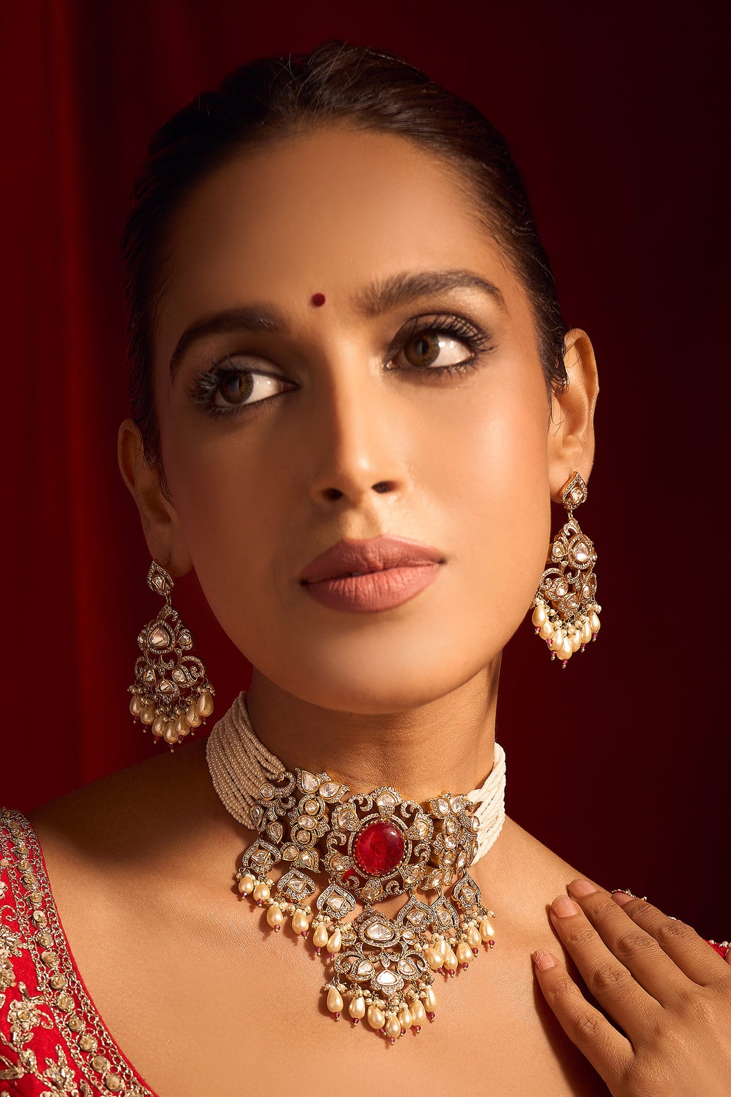 Ruby Red Kundan Necklace & Earring Set 