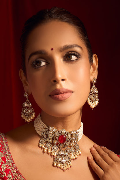 Ruby Red Kundan Necklace & Earring Set 