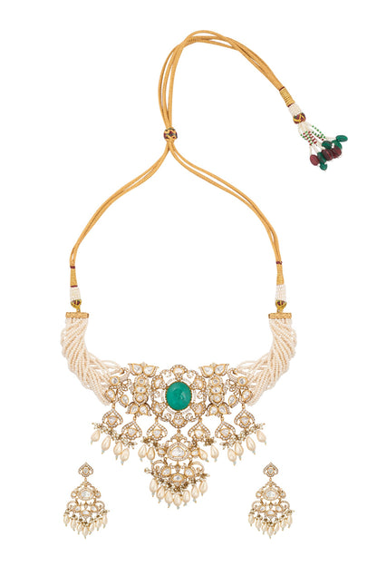 Mint Kundan Necklace & Earring Set 