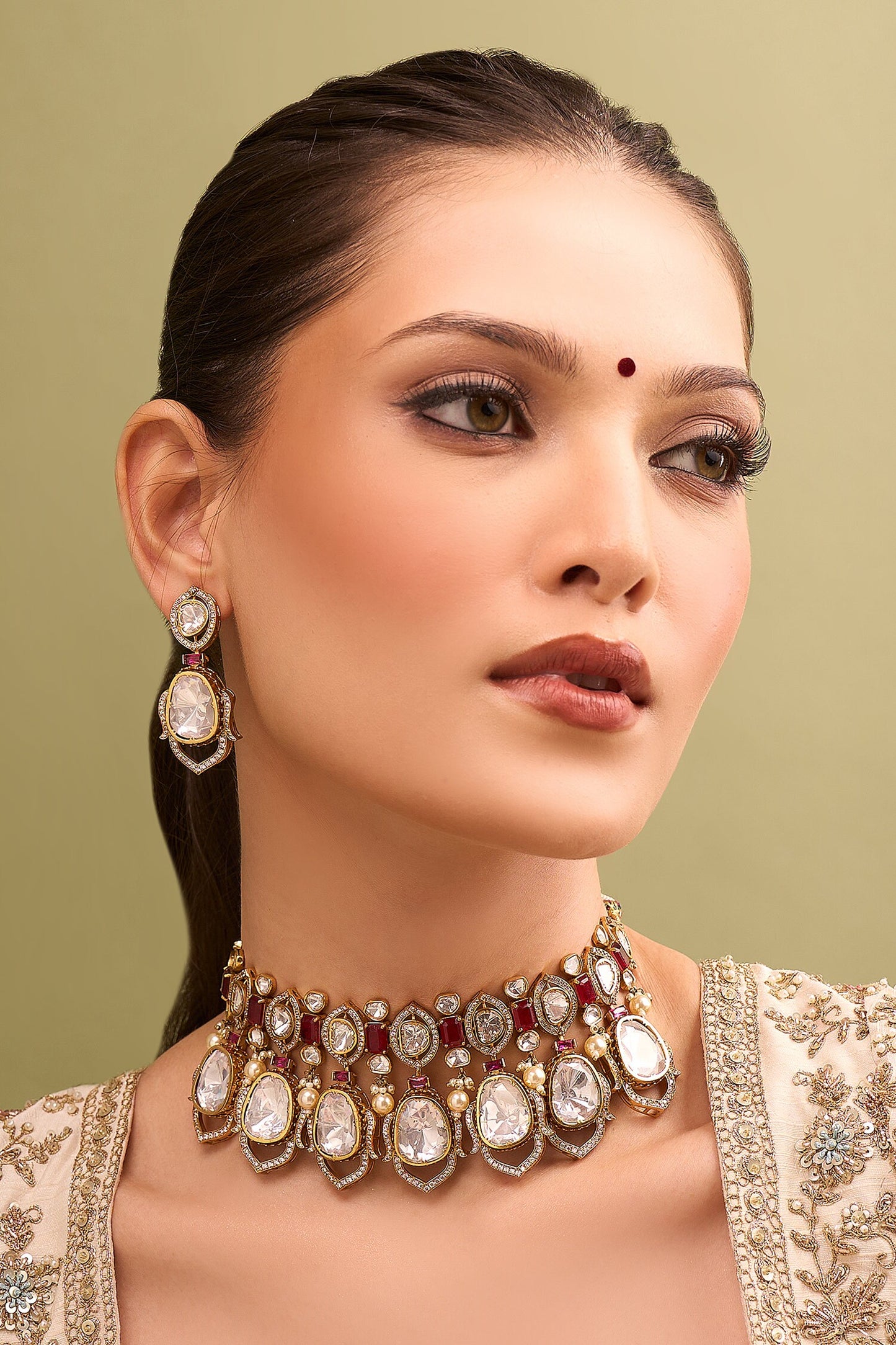Ruby Red Kundan Necklace & Earring Set 