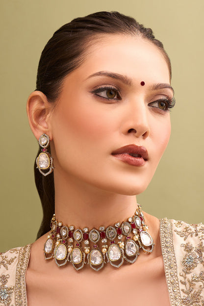 Ruby Red Kundan Necklace & Earring Set 