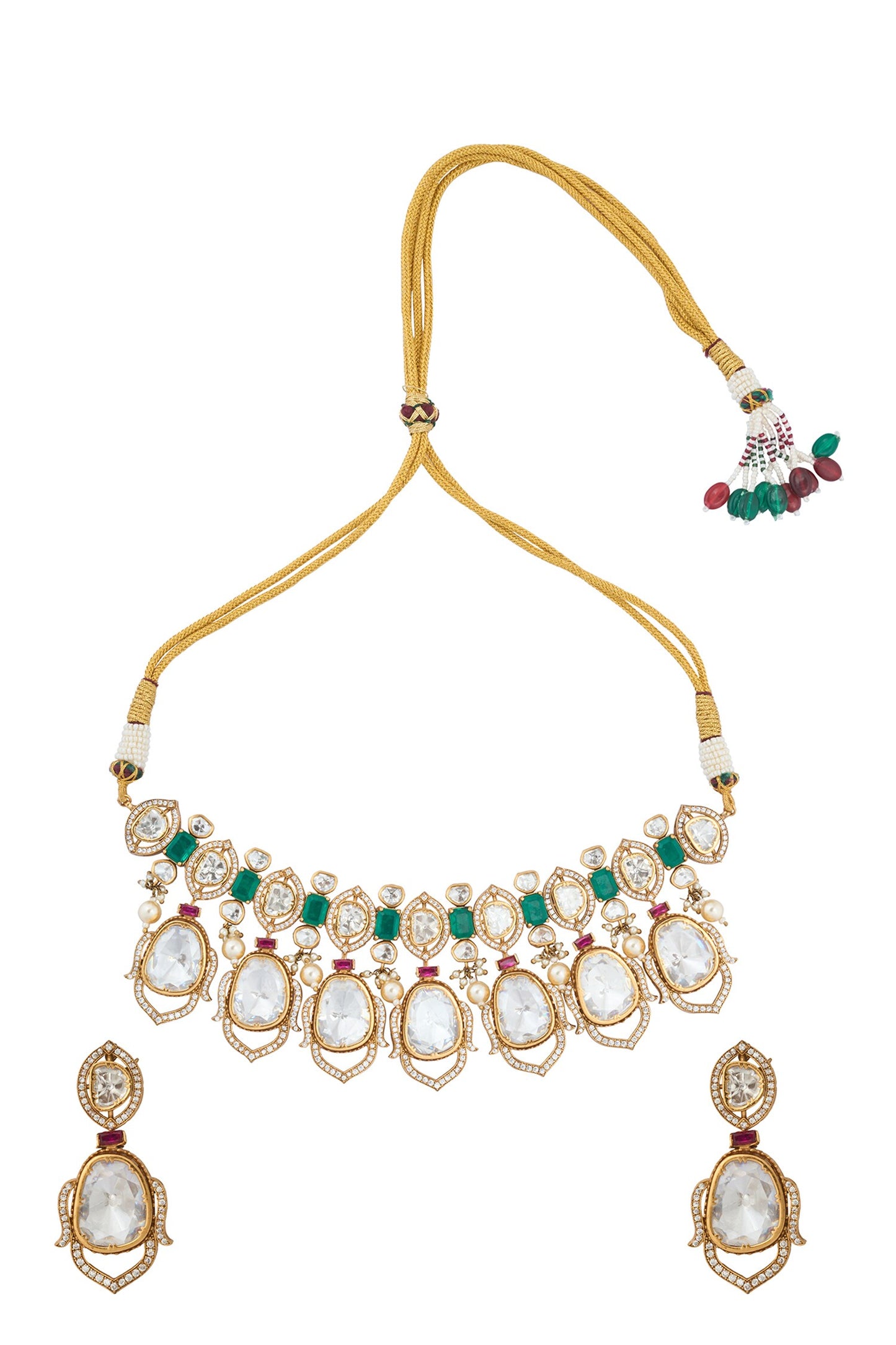 Kundan Green & Ruby Necklace Set 