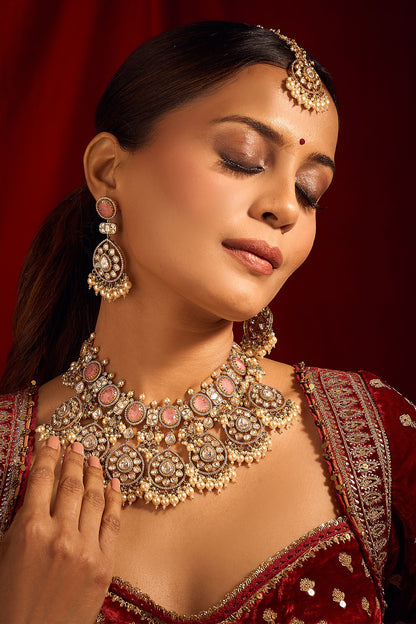 Kundan Pink Brass Jewelry Set 