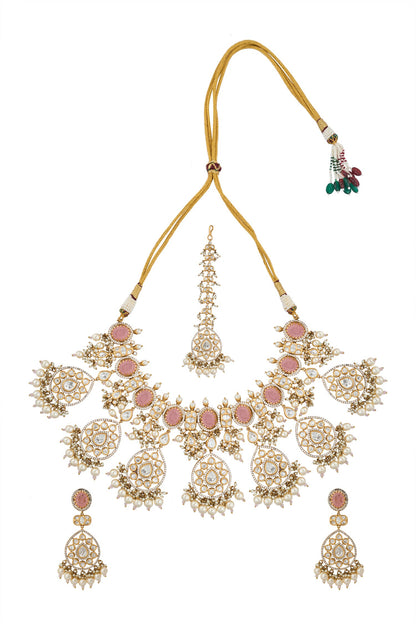 Kundan Pink Brass Jewelry Set 