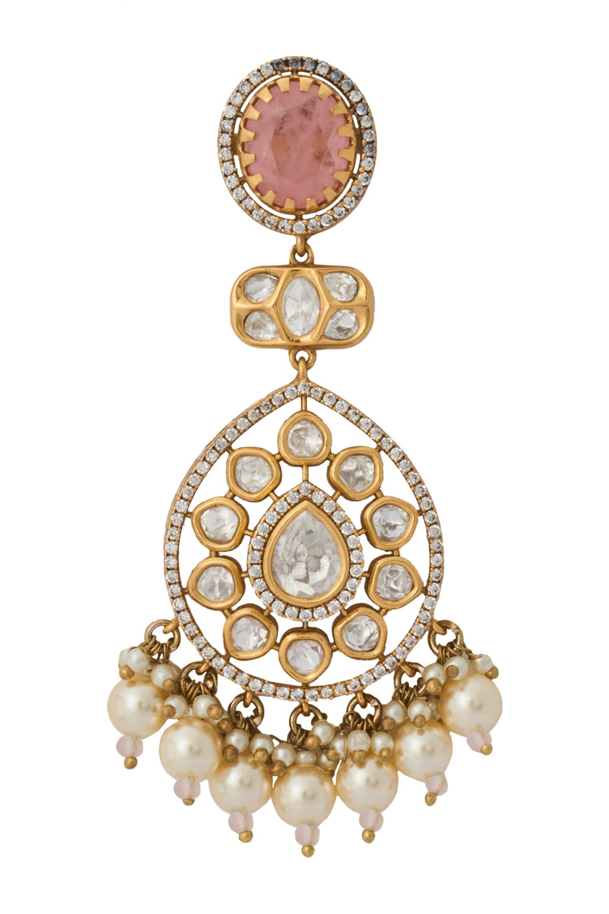 Kundan Pink Brass Jewelry Set 