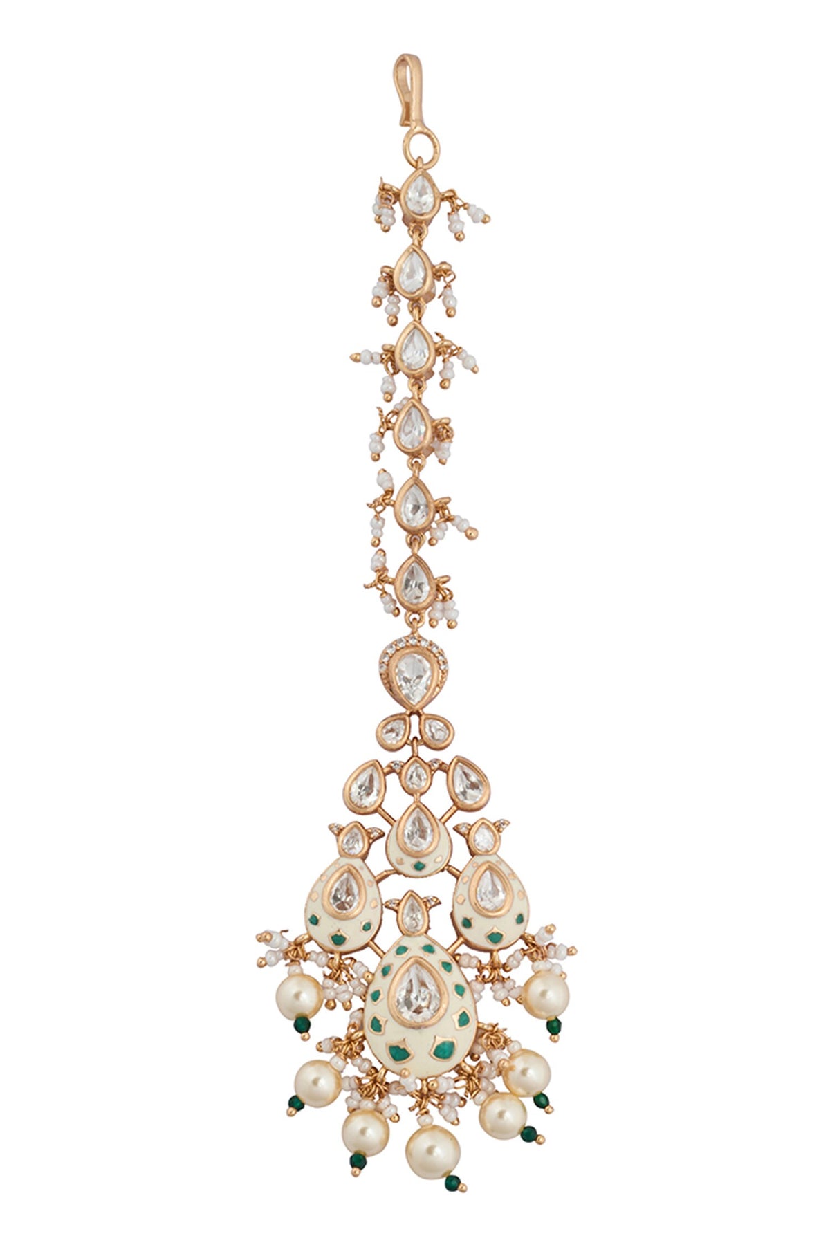 Kundan Jewelry Set in Cream & Green 