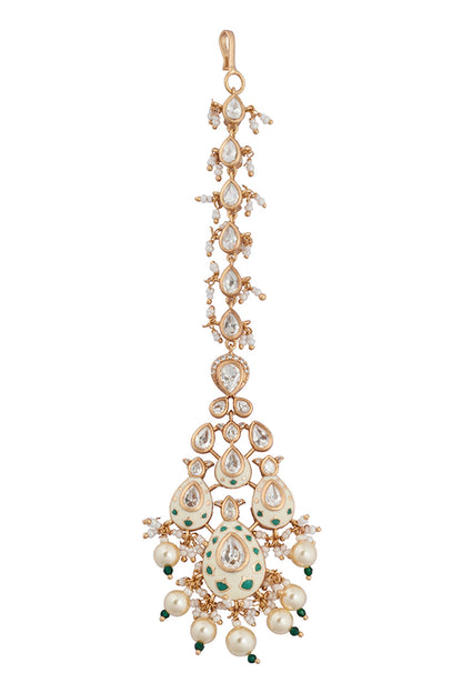 Kundan Jewelry Set in Cream & Green 