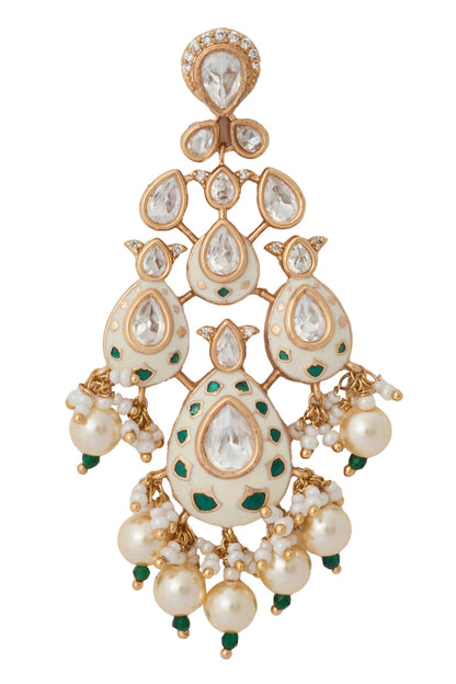 Kundan Jewelry Set in Cream & Green 