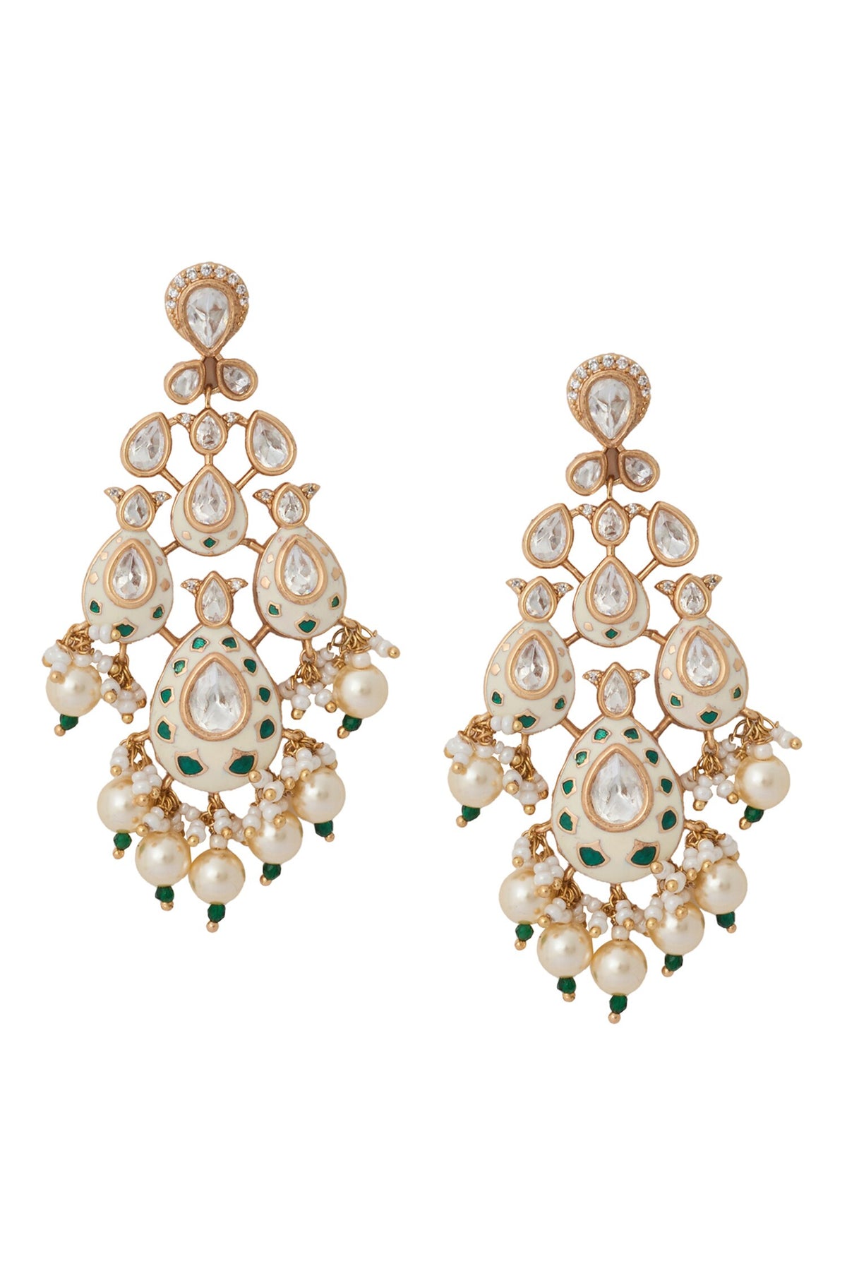 Kundan Jewelry Set in Cream & Green 
