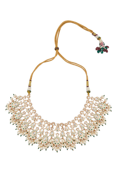 Kundan Jewelry Set in Cream & Green 