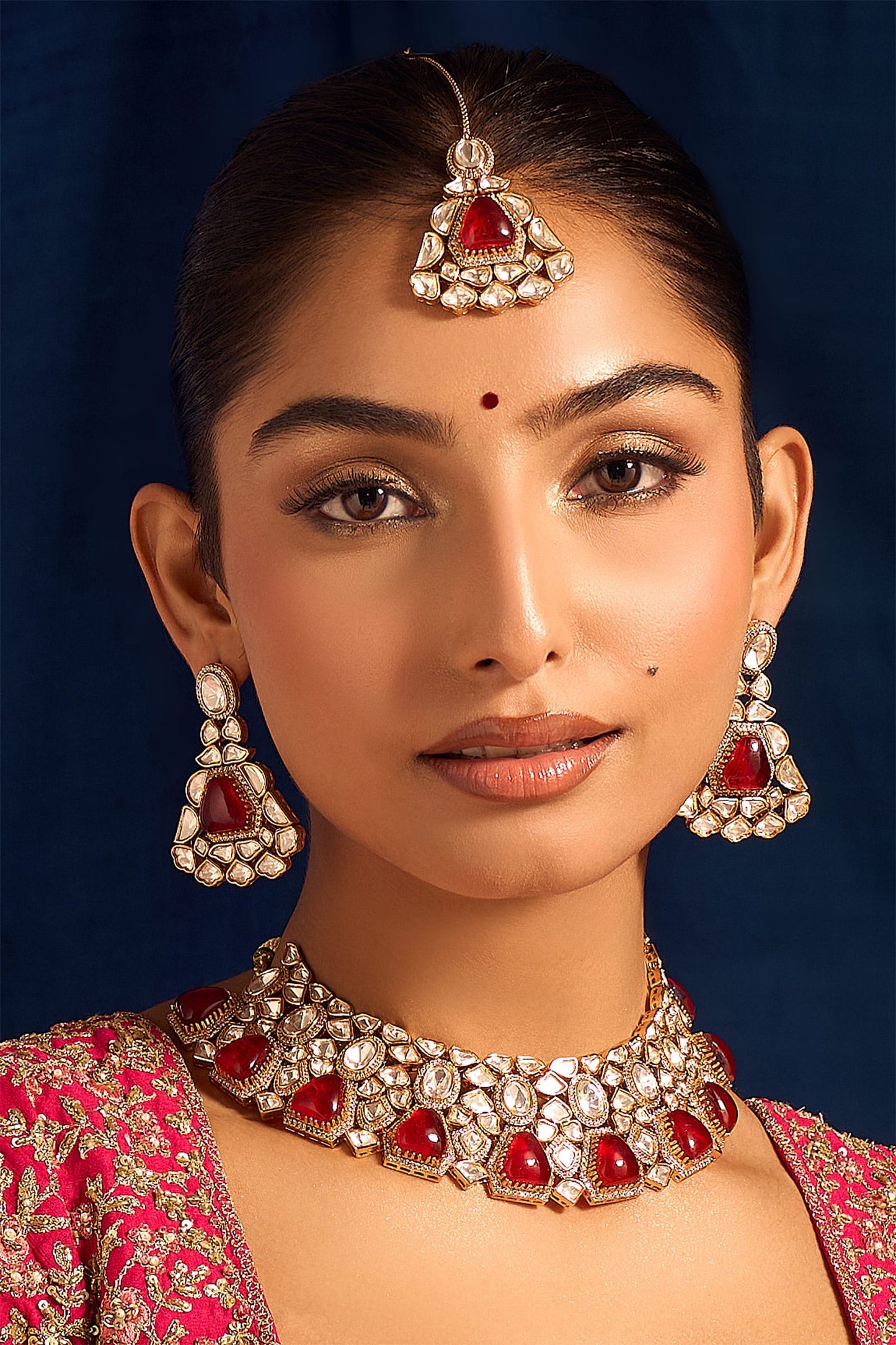 Ruby Kundan Necklace Set 