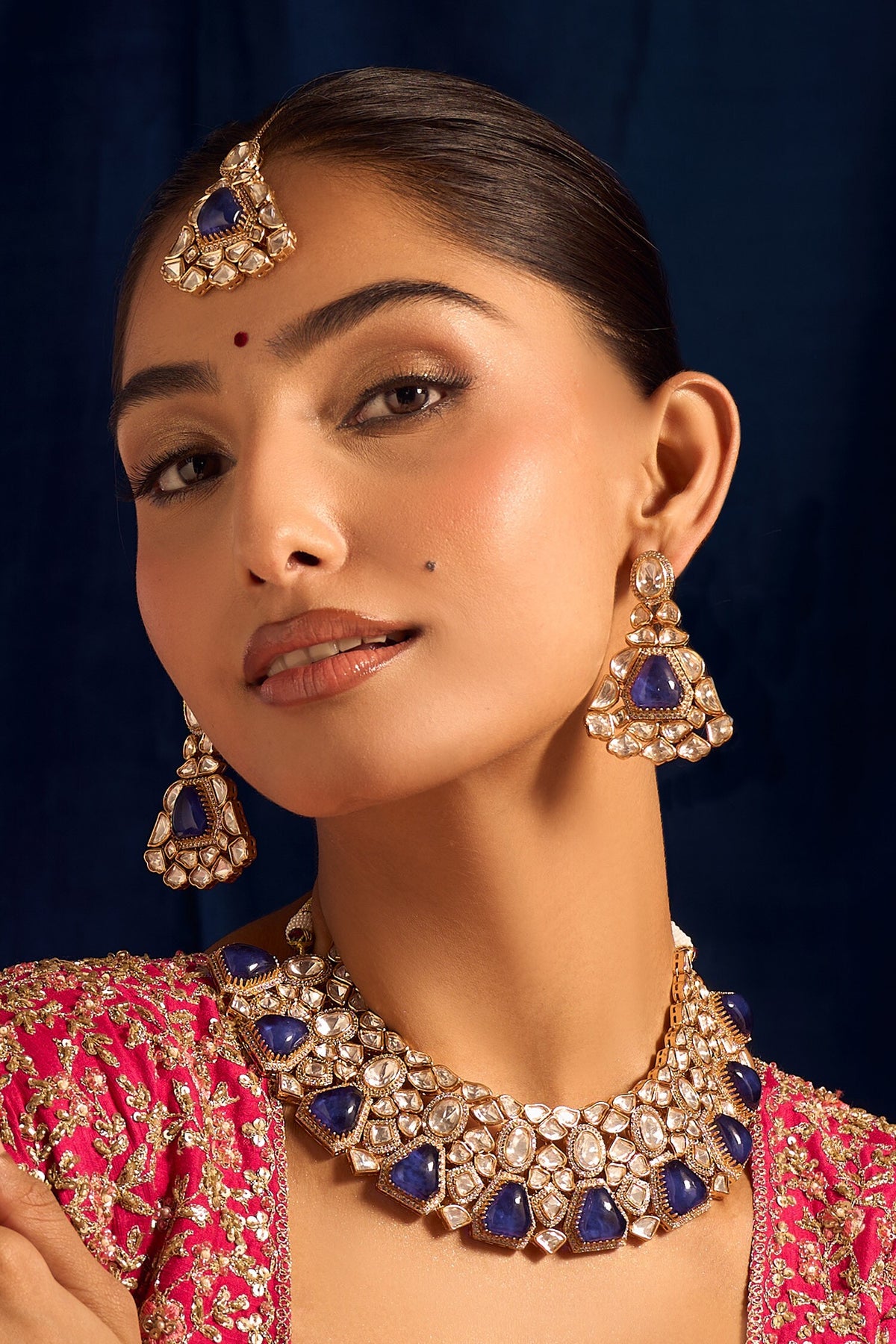 Kundan Blue Brass Jewelry Set 