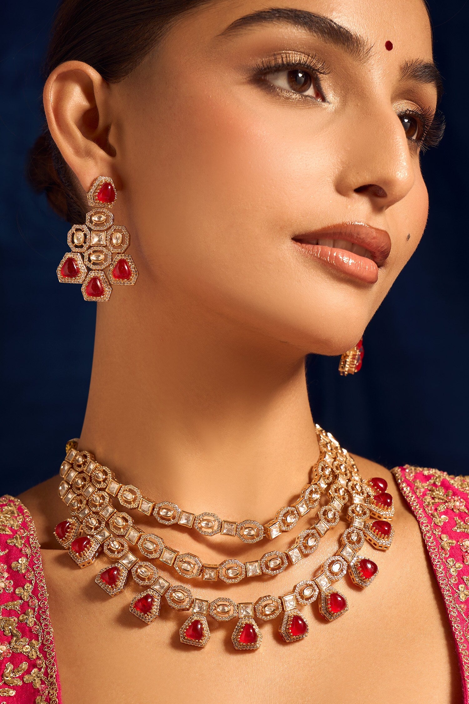 Ruby Red Kundan Necklace & Earring Set 