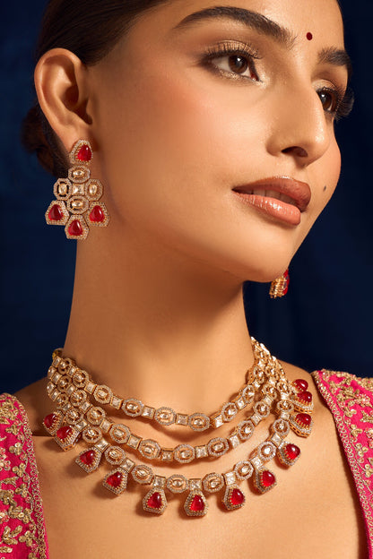 Ruby Red Kundan Necklace & Earring Set 
