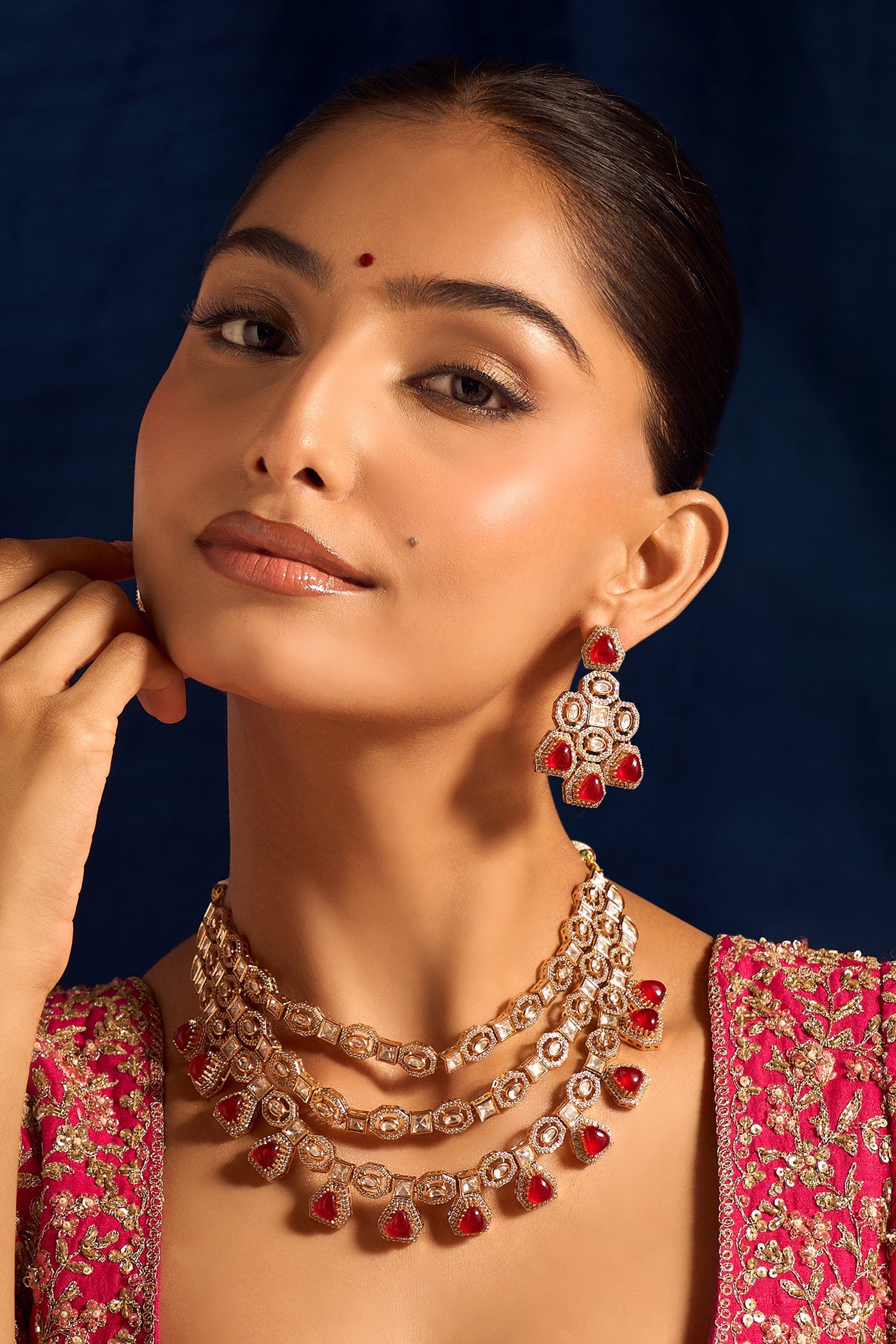 Ruby Red Kundan Necklace & Earring Set 