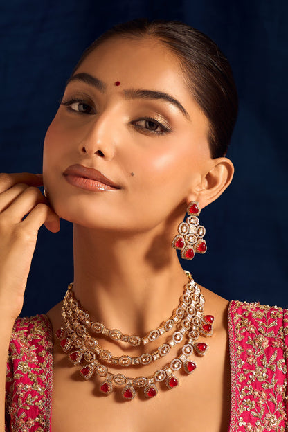 Ruby Red Kundan Necklace & Earring Set 