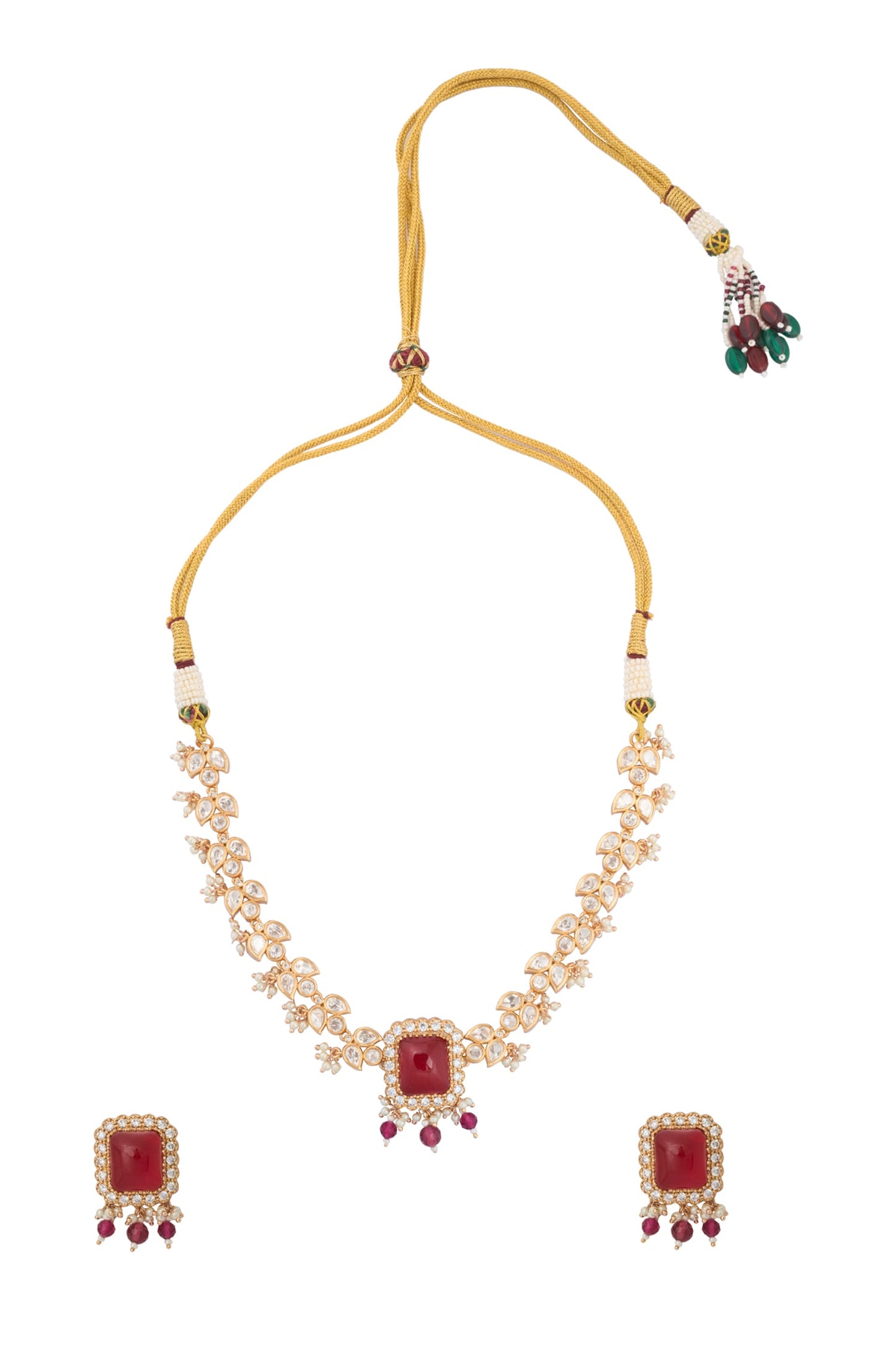 Ruby Red Kundan Necklace & Earring Set 