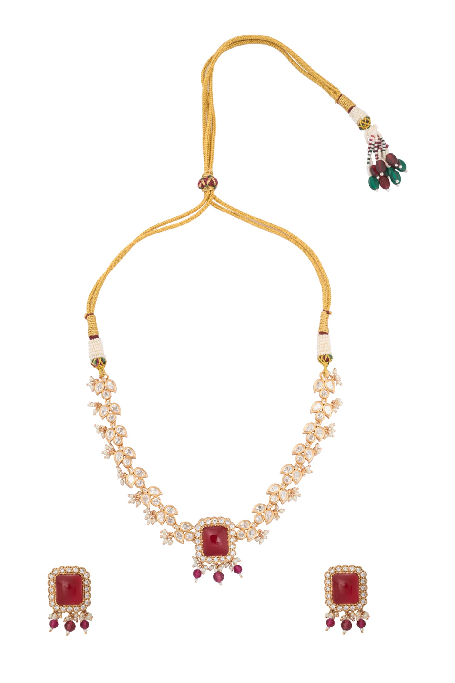 Ruby Red Kundan Necklace & Earring Set 