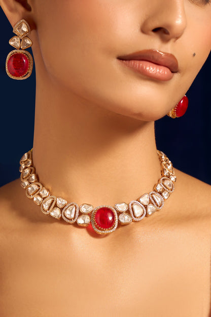 Ruby Red Kundan Necklace & Earring Set 