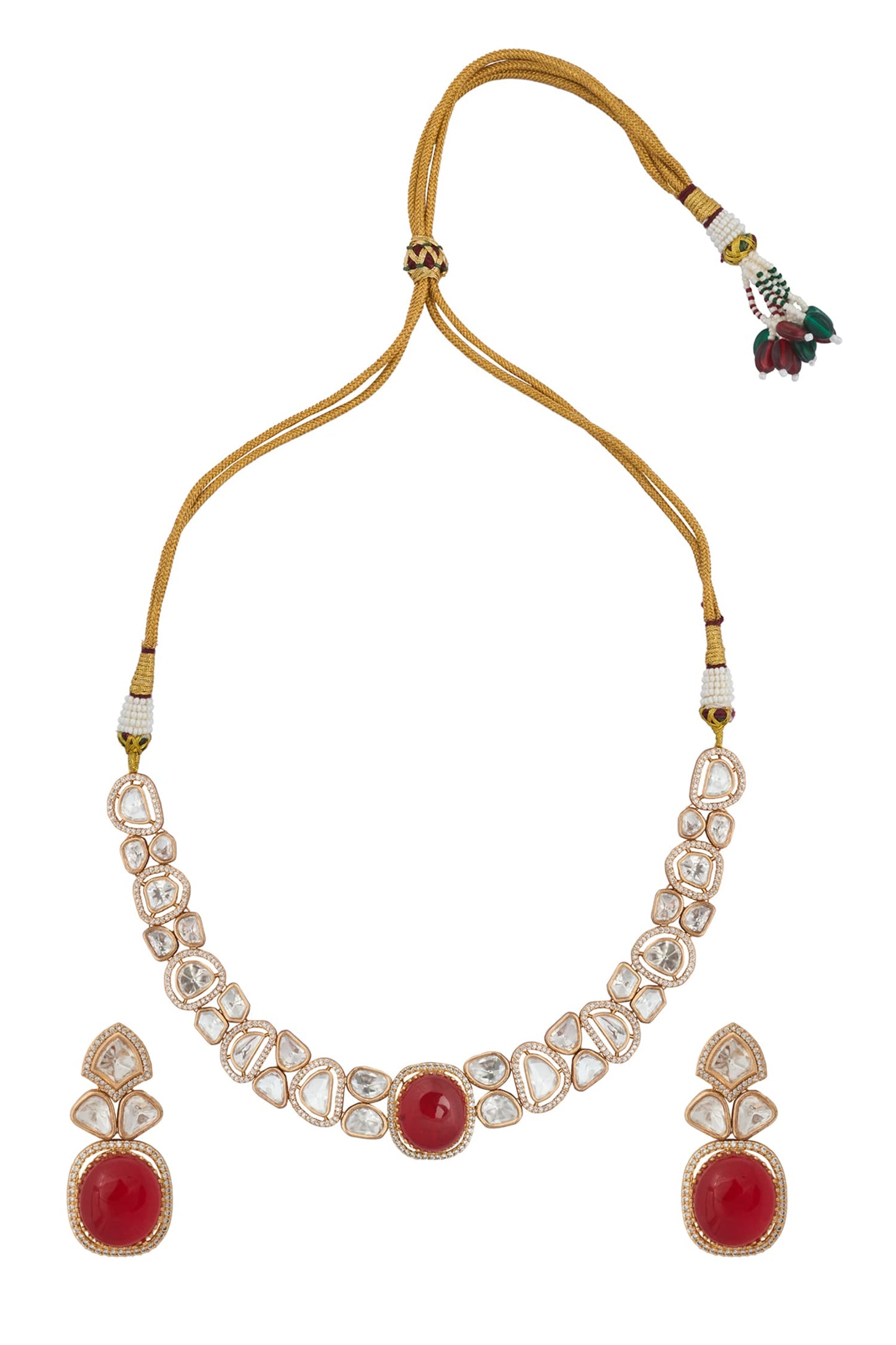 Ruby Red Kundan Necklace & Earring Set 