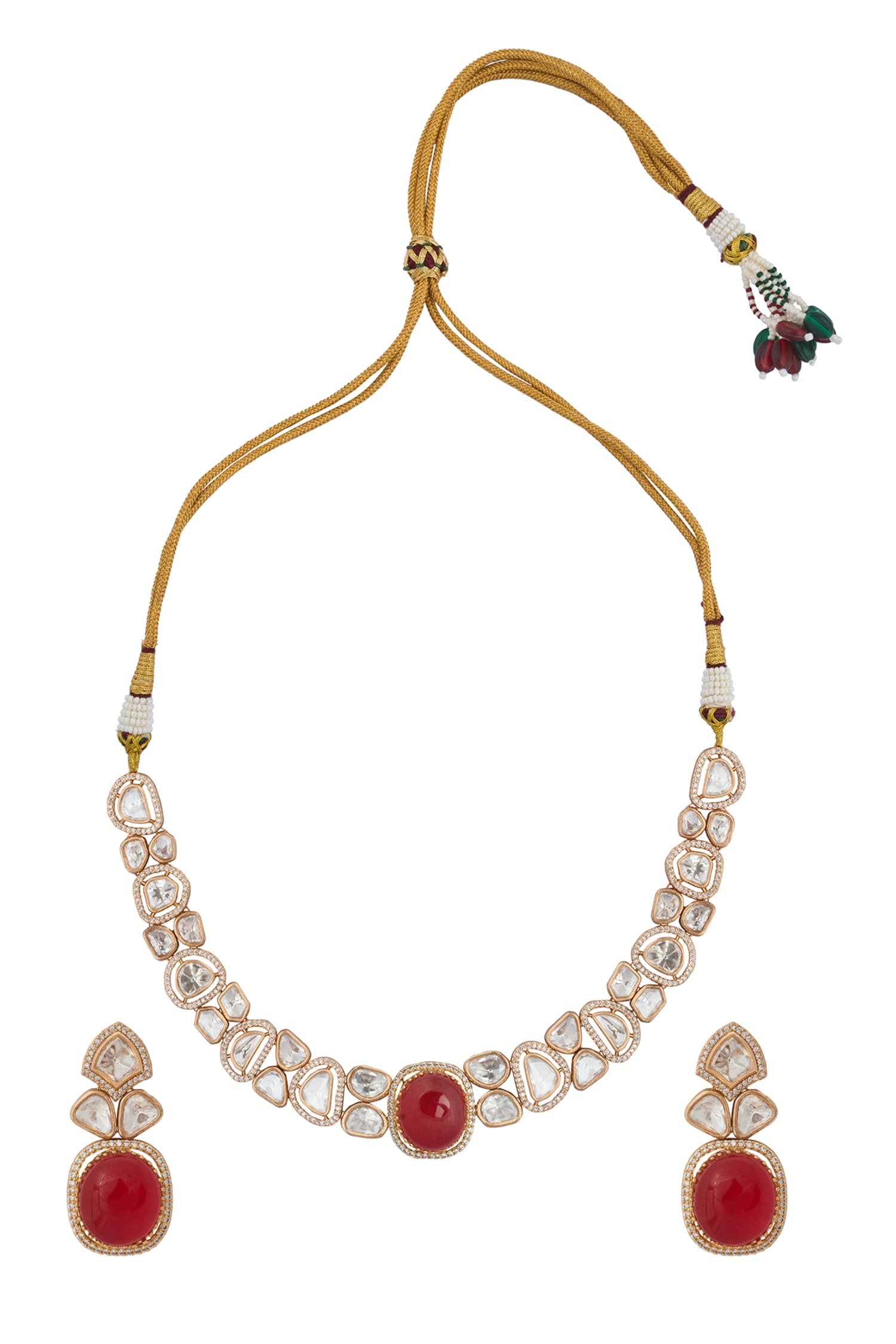 Ruby Red Kundan Necklace & Earring Set 