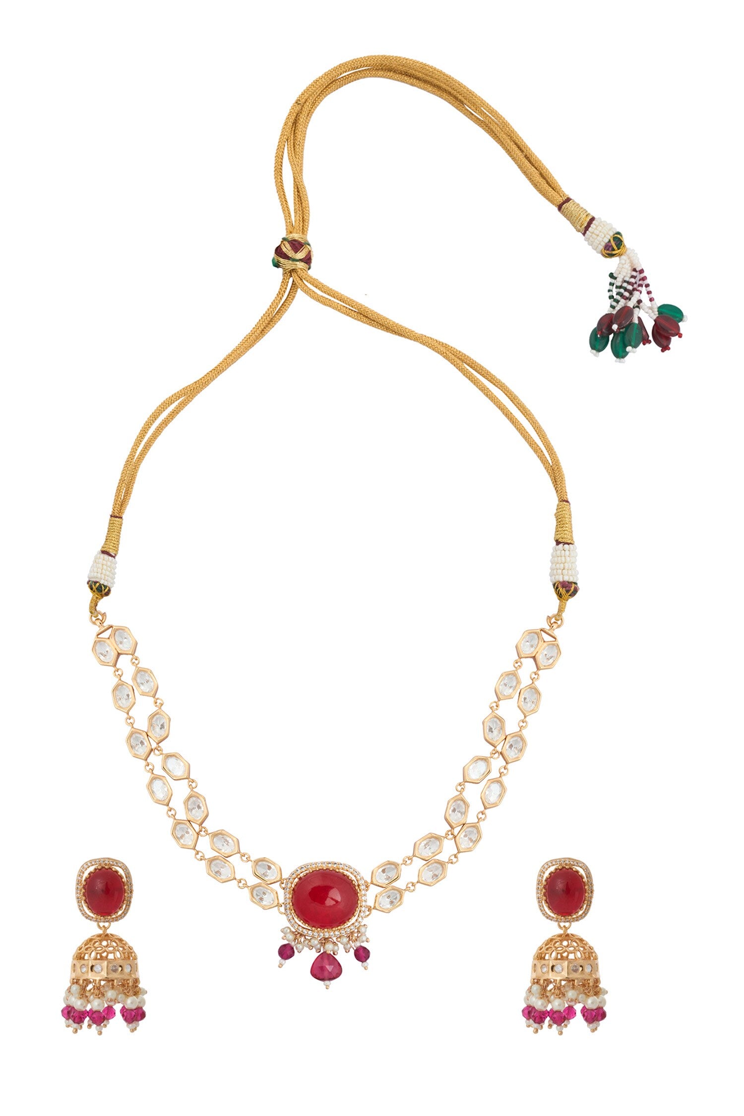 Ruby Red Kundan Necklace & Earring Set 