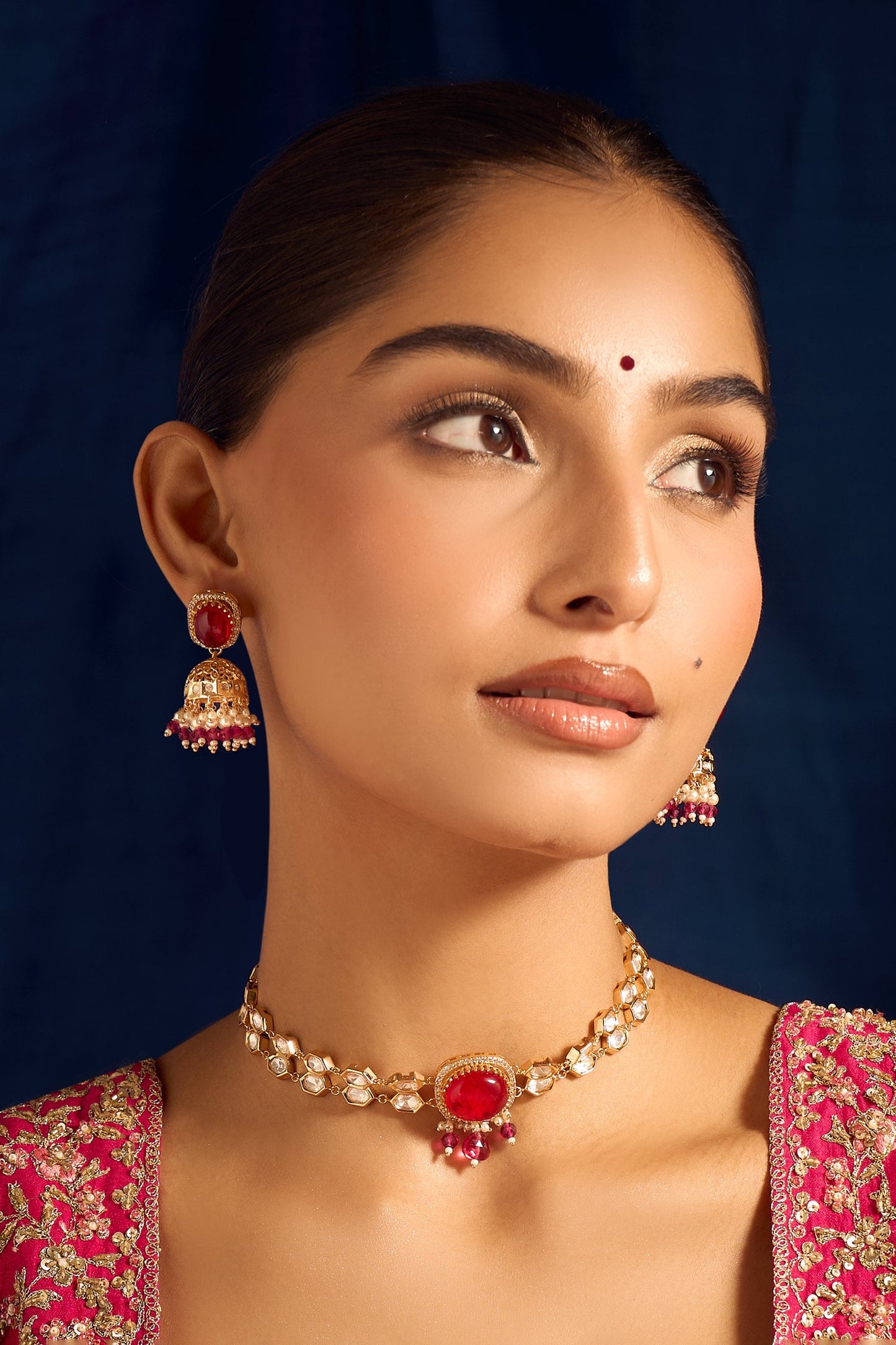 Ruby Red Kundan Necklace & Earring Set 