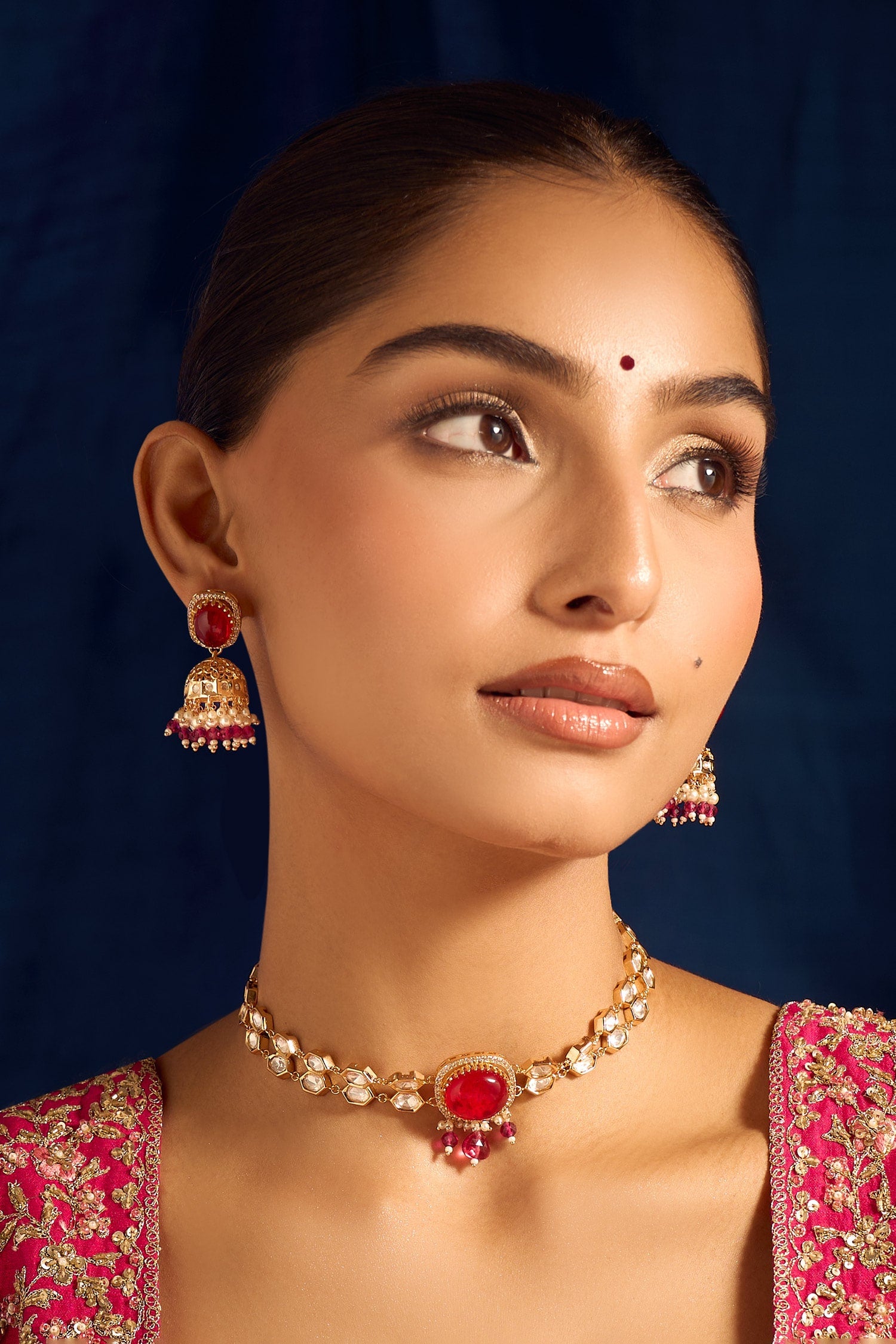 Ruby Red Kundan Necklace & Earring Set 