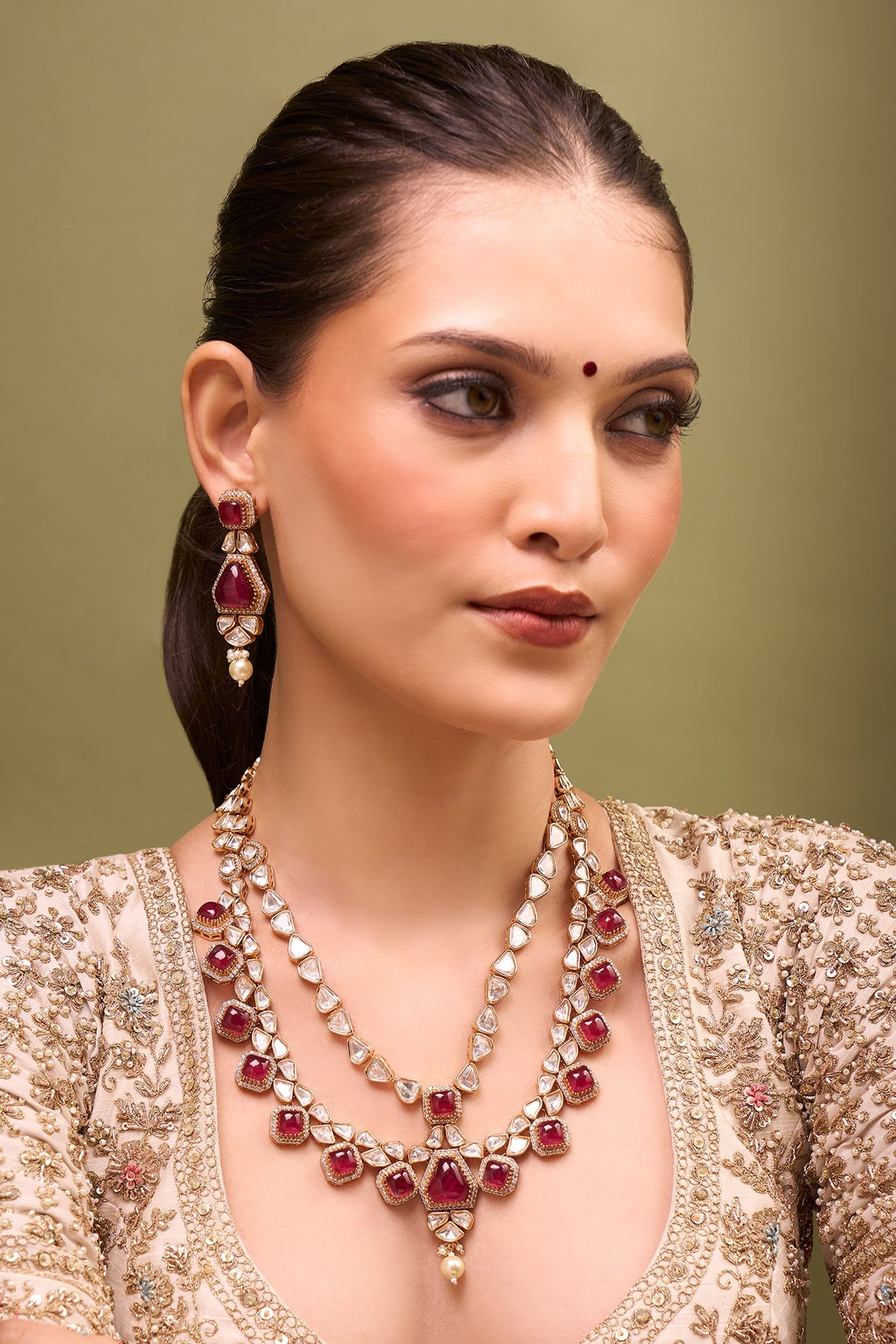 Kundan Rani Pink Necklace & Earring Set 