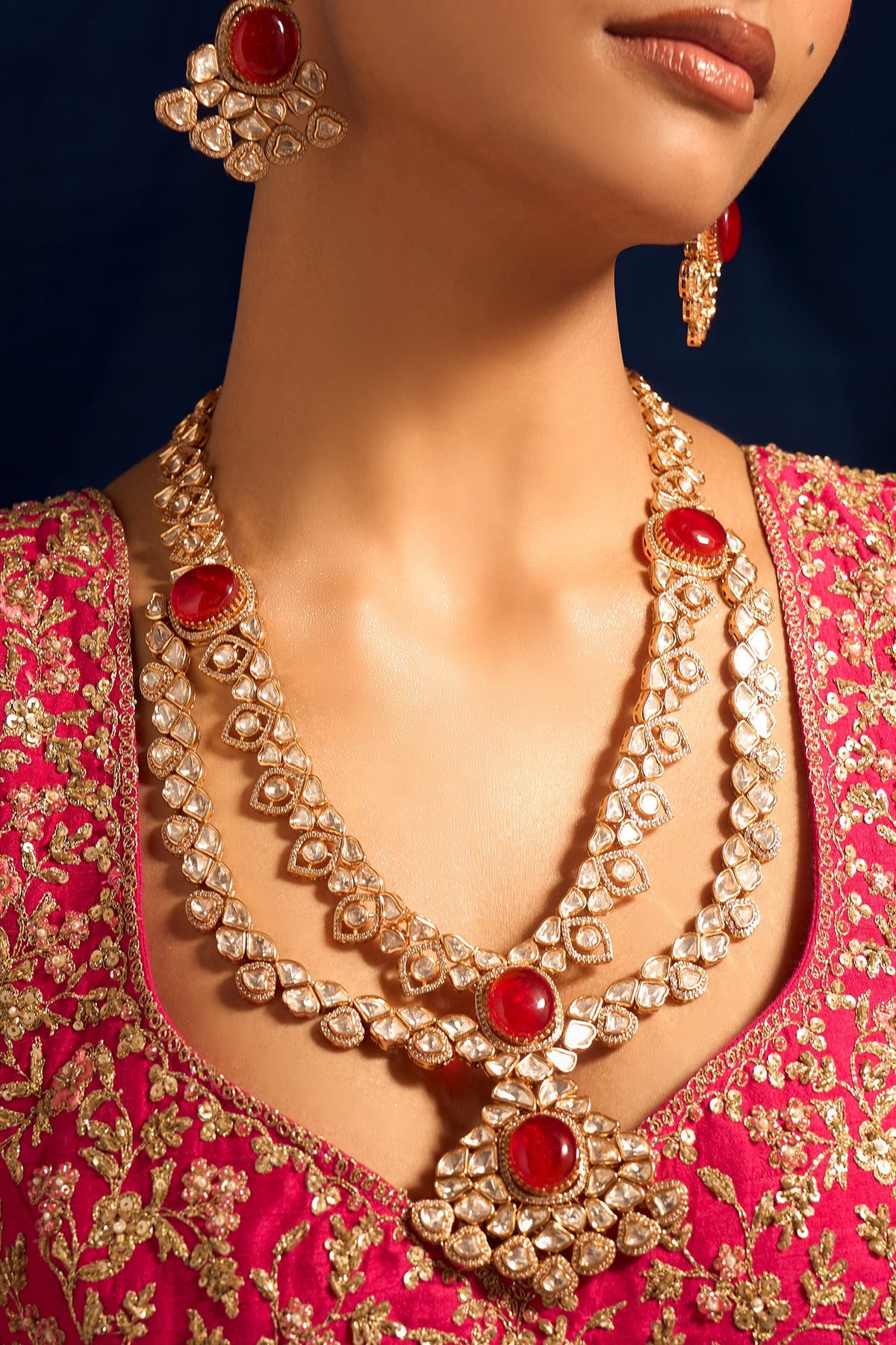 Ruby Red Kundan Necklace & Earring Set 