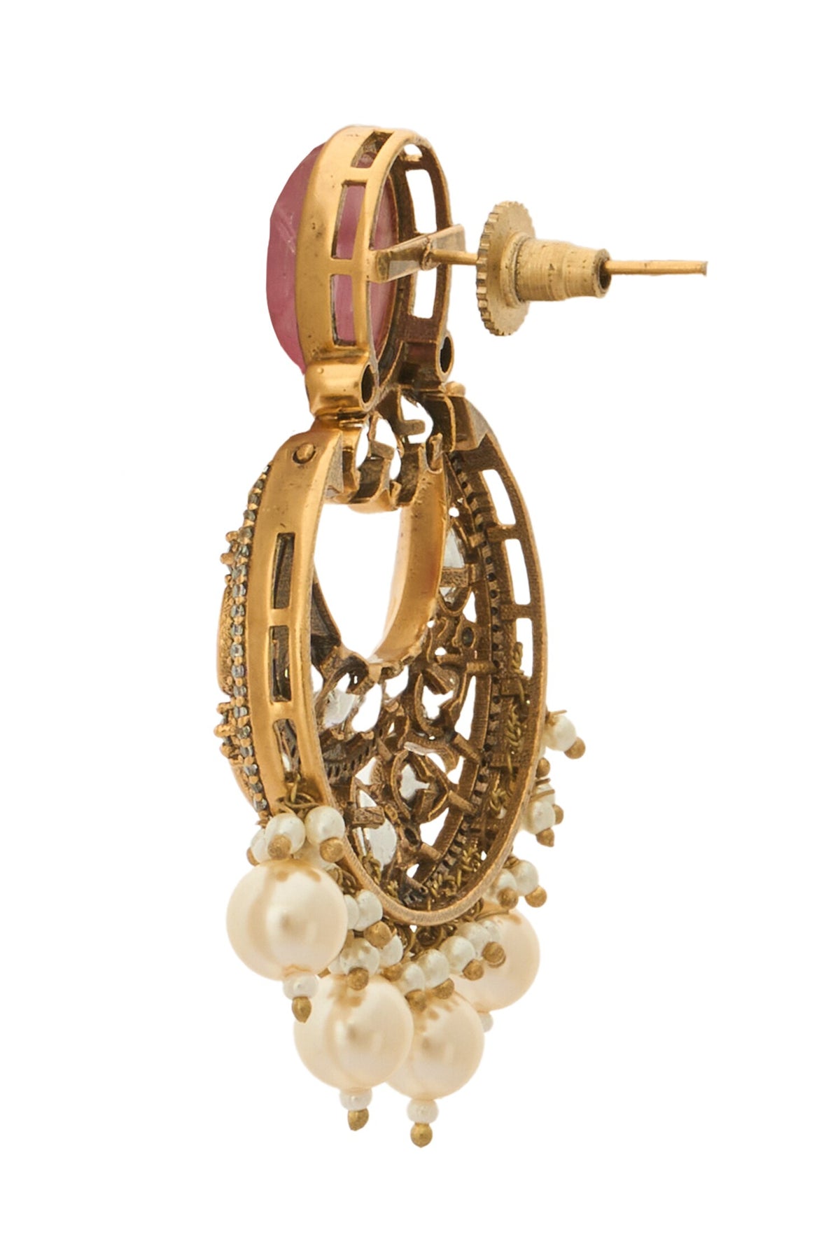 Kundan Pink Brass Earrings 