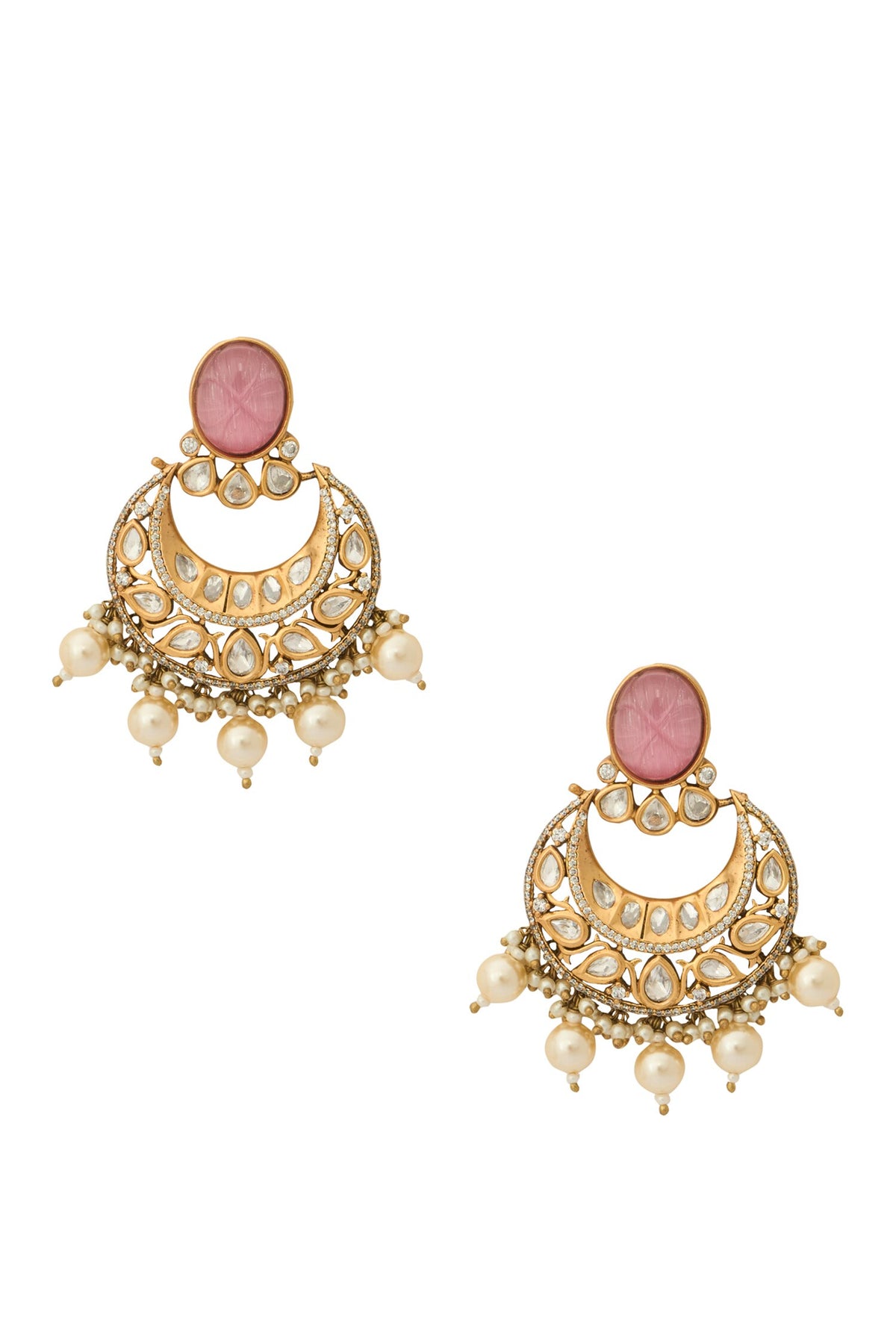 Kundan Pink Brass Earrings 
