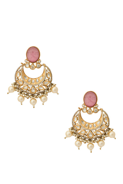 Kundan Pink Brass Earrings 