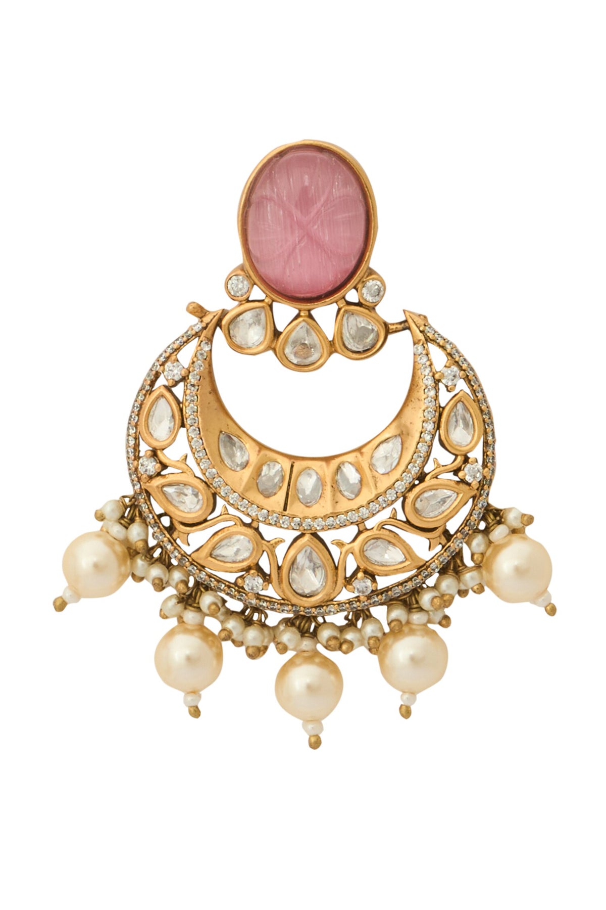 Kundan Pink Brass Earrings 