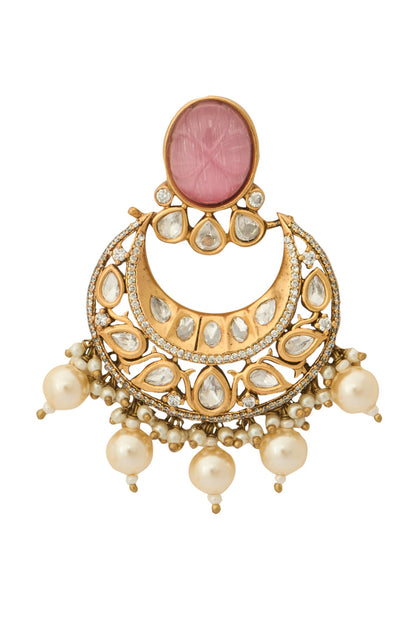Kundan Pink Brass Earrings 