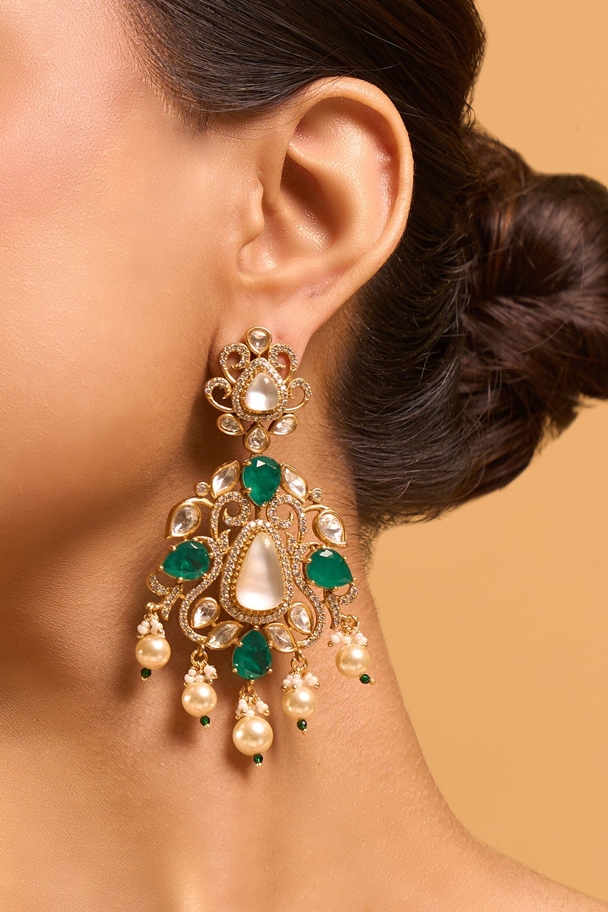 Kundan Green Earrings 
