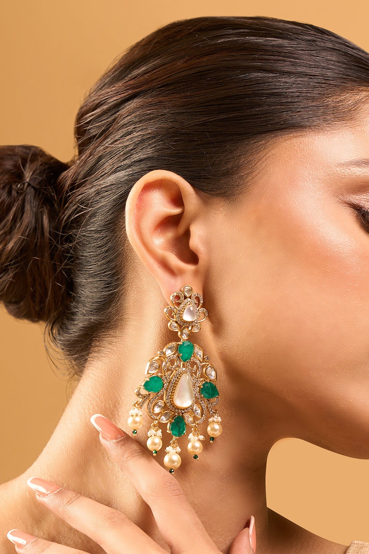 Kundan Green Earrings 