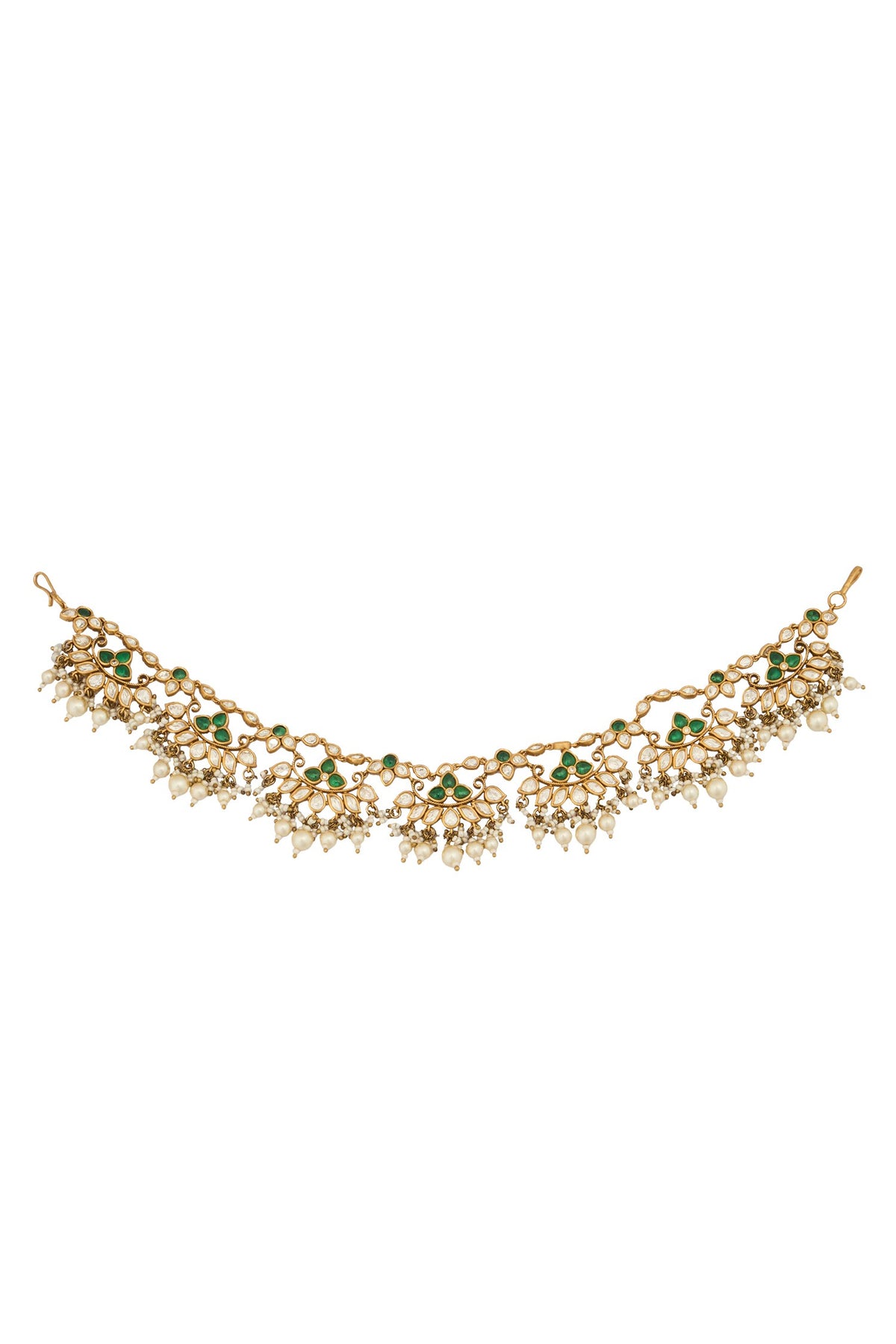 Kundan Work Green Brass Mathapatti 